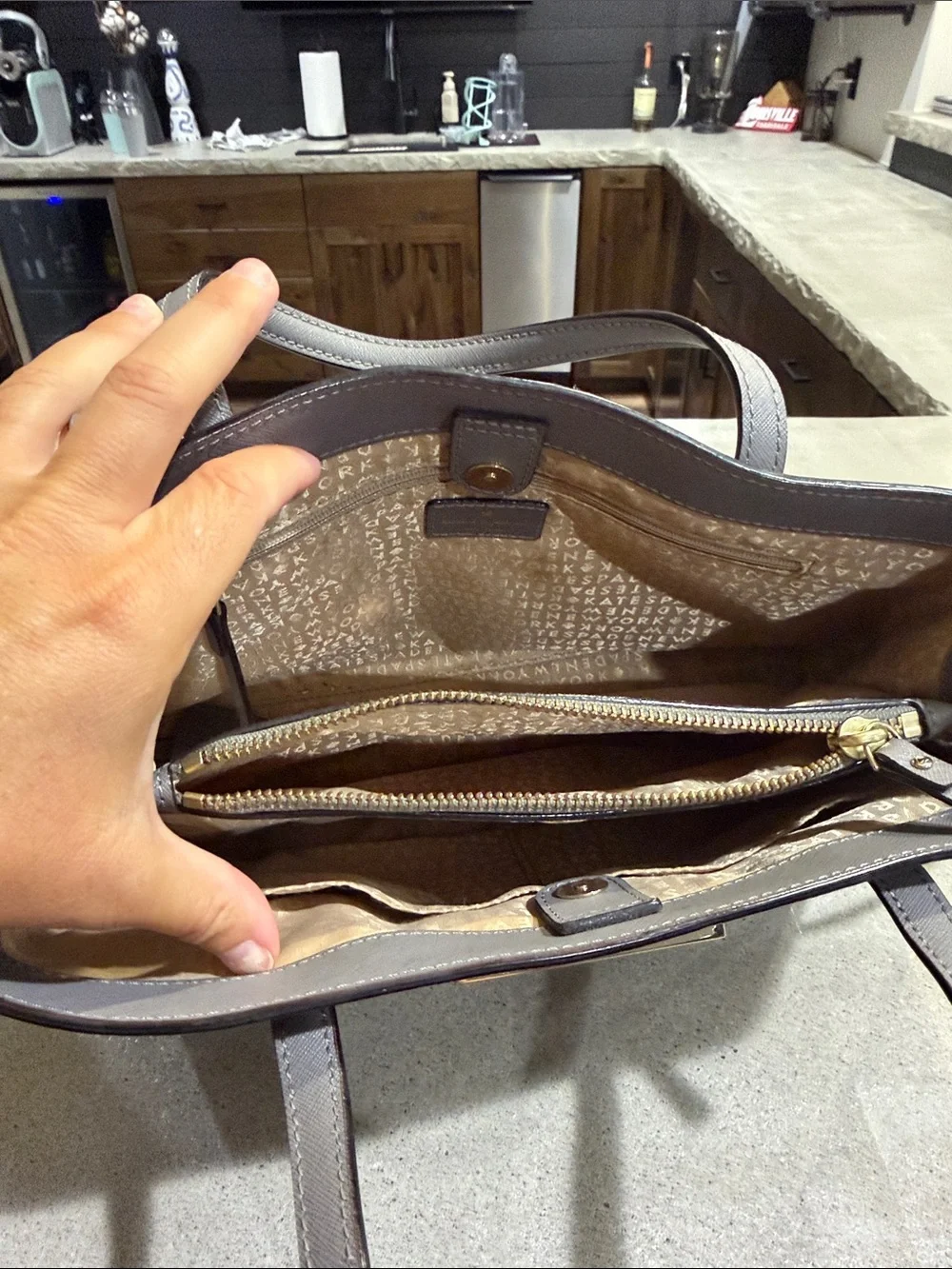 kate spade Gray Saffiano Satchel with Gold Hardware